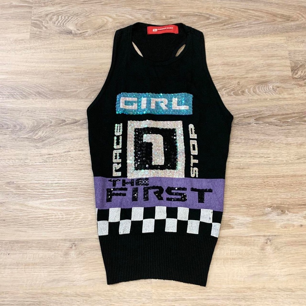 Vintage Y2K 90s sequins glitter cyber nascar vibes top